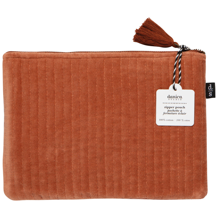 Copper Quilted Velvet Flat Pouch