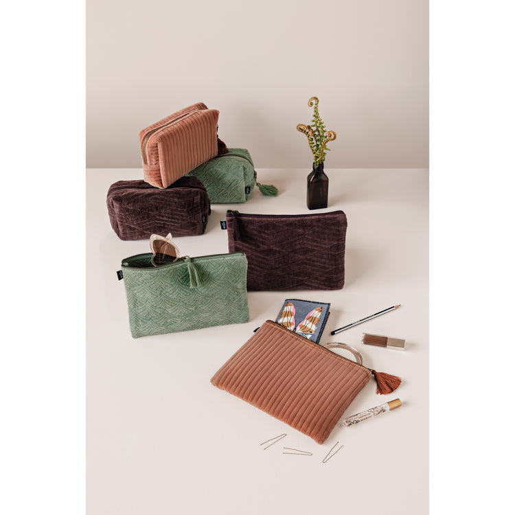 Copper Quilted Velvet Flat Pouch