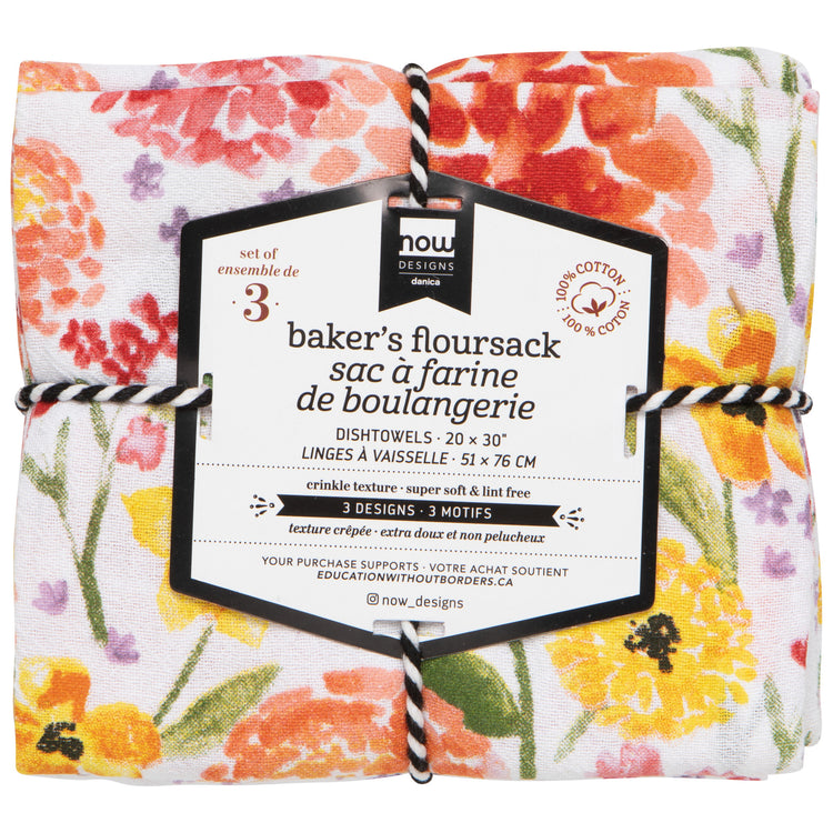 Cottage Floral Baker's Floursack Dishtowels Set of 3