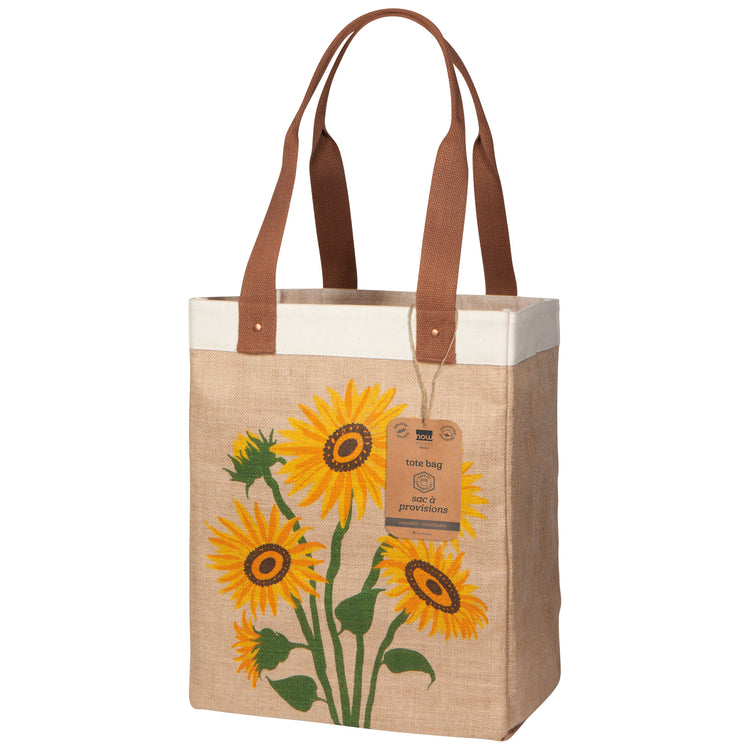 Sunflower Splendor Large Burlap Shopping Bag