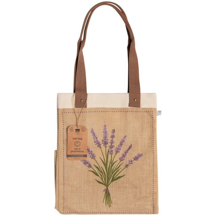 Lavender Large Burlap Shopping Bag
