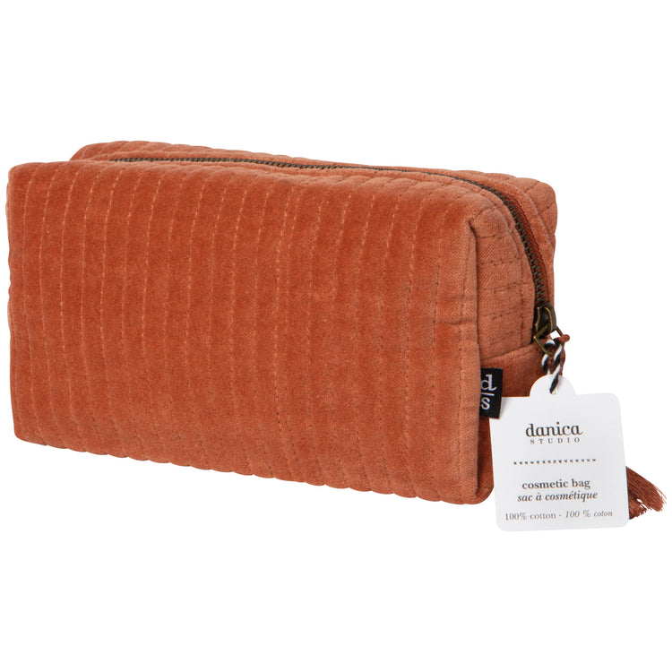 Copper Quilted Velvet Cosmetic Bag