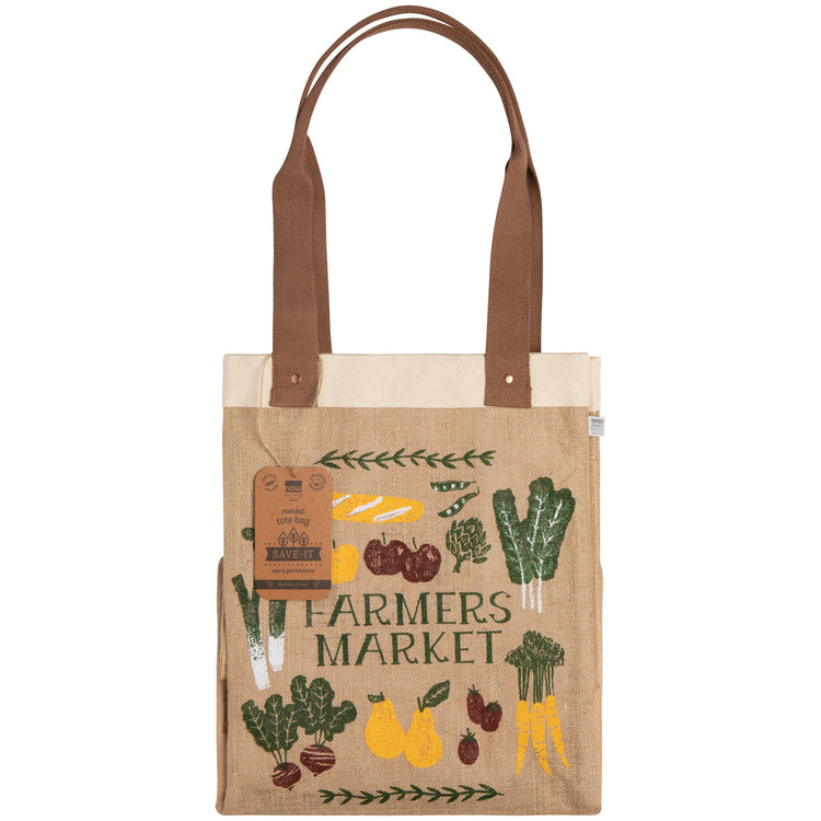 Farmers Market Large Burlap Shopping Bag