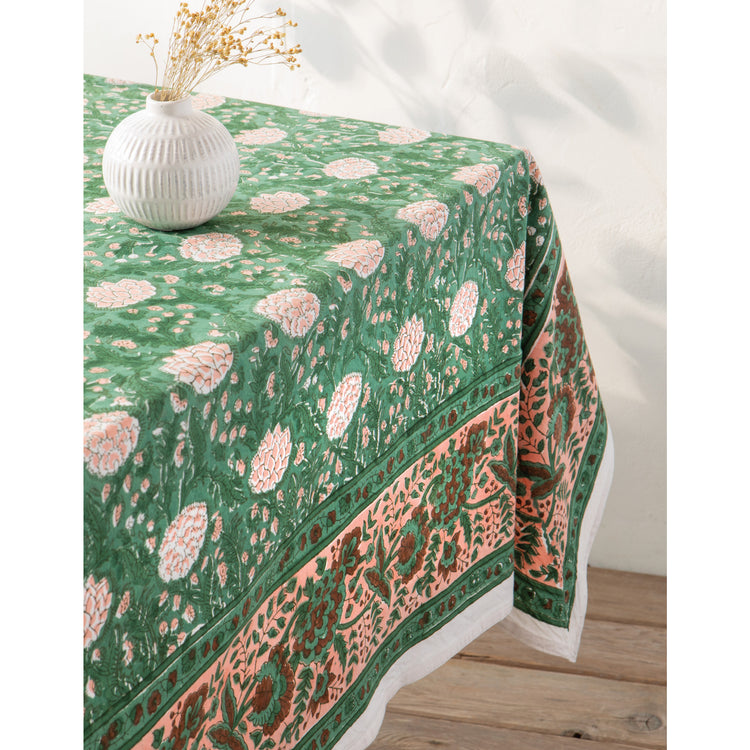 Peony Block Print Tablecloth 60 x 90 inch