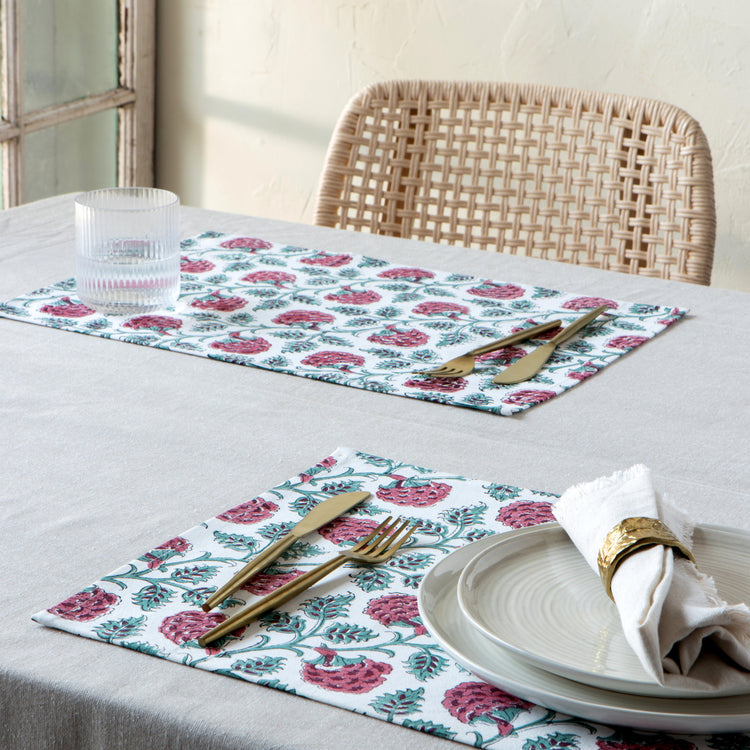 Carnation Block Print Placemats Set of 4