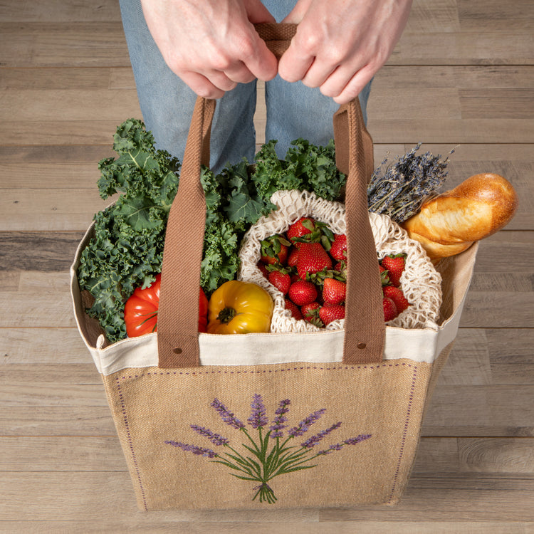 Lavender Large Burlap Shopping Bag