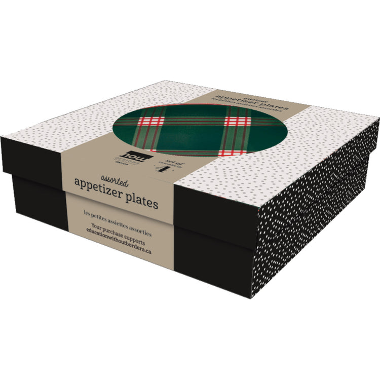 Holiday Plaid Appetizer Christmas Plates Set of 4