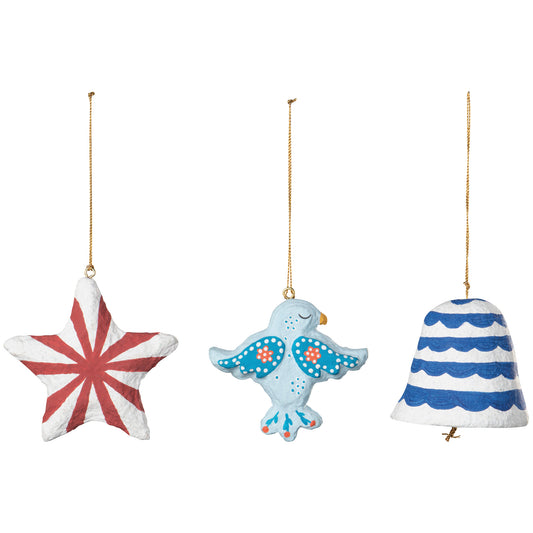 Peace and Harmony Cotton Mache Christmas Tree Ornaments - 3 Assorted Styles
