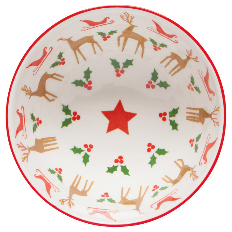 Santa's Reindeer Stamped Christmas Bowl 4 inch