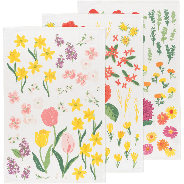 Flowers Of The Month Baker's Floursack Dishtowels Set of 3