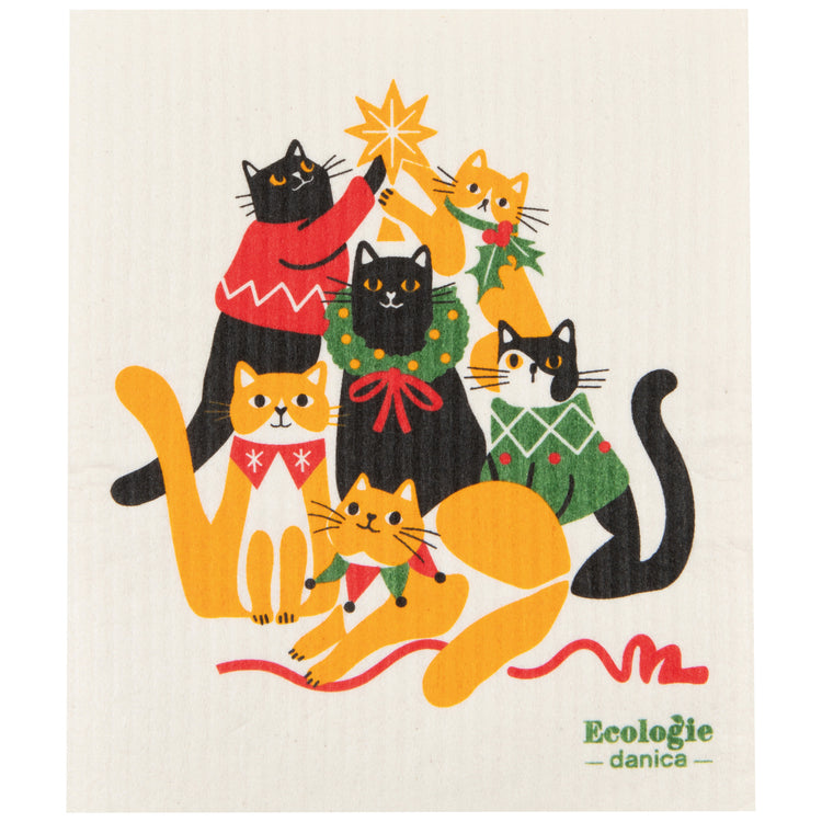 Kitty Carol Christmas Swedish Dishcloth