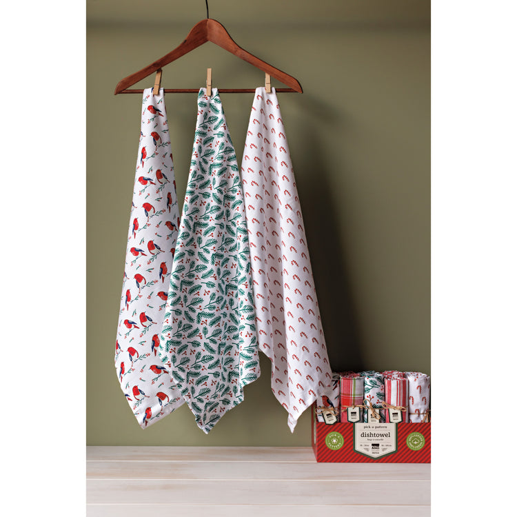 Merry & Bright Christmas Dishtowel Counter Display - 20 Assorted