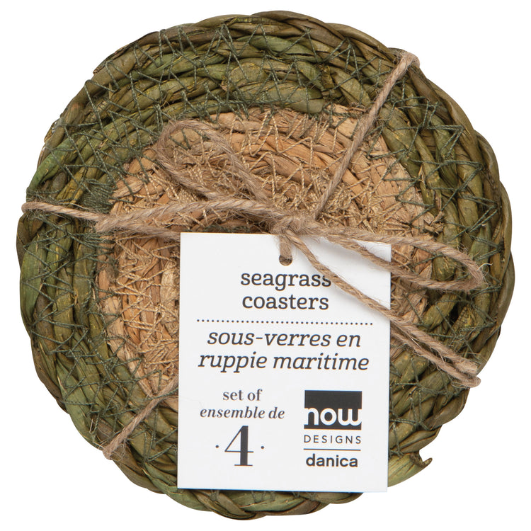 Green Border Seagrass Coasters Set of 4