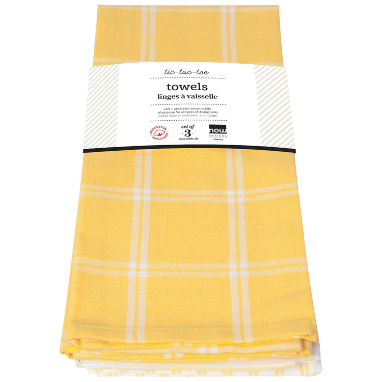 Tic Tac Toe Lemon Yellow Dishtowels Set of 3