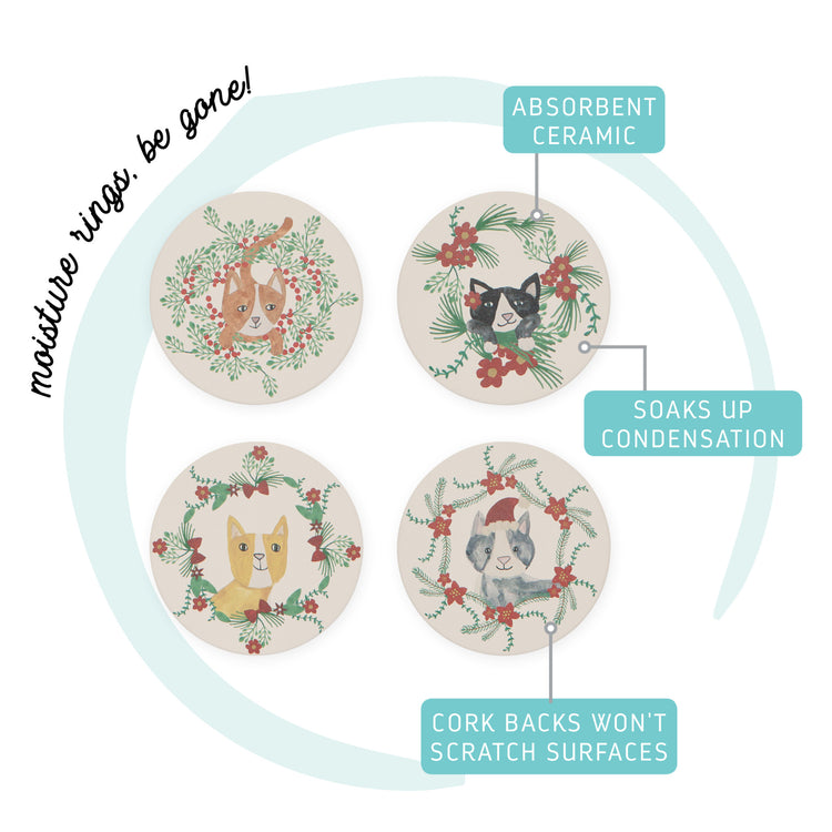Meowy Christmas Soak Up Coasters Set of 4