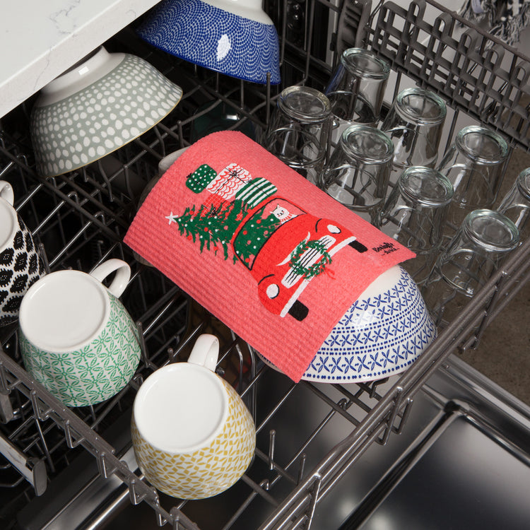 Winter Wheels Cat Swedish Dishcloth