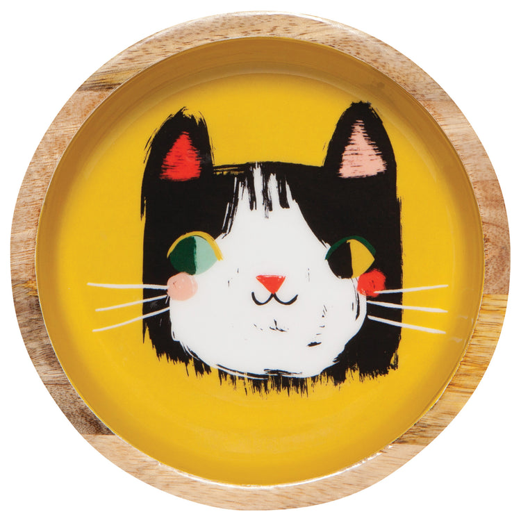 Meow Meow Mango Wood Shallow Bowl