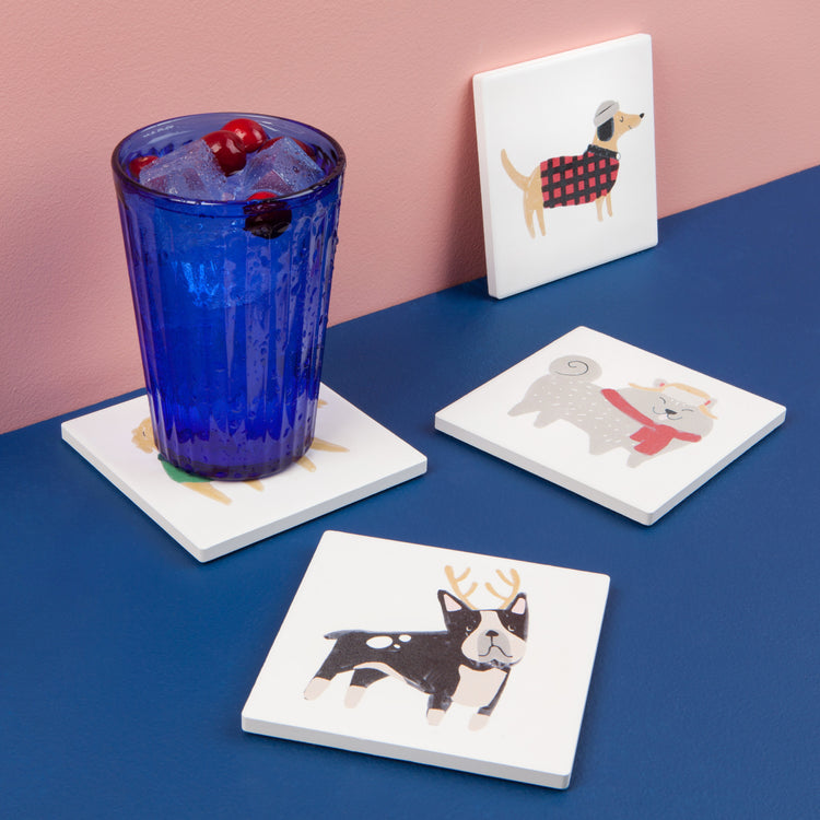 Yule Dogs Soak Up Coasters Set of 4