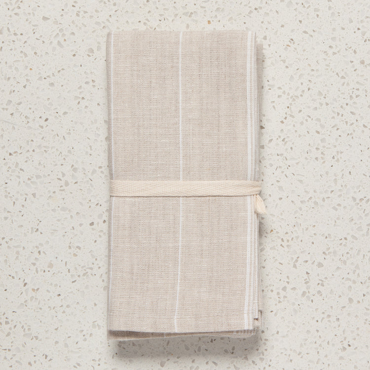 White Maison Stripe Linen Napkins Set of 4