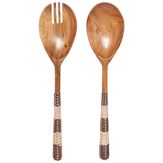 Rattan Acacia Wood Salad Servers Set of 2