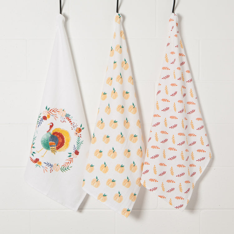 Harvest Turkey Bakers Floursack Dishtowels Set of 3