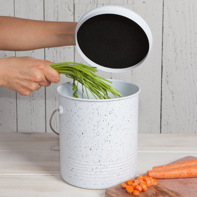 Compost Metal Bin White Speckled Gray 1.25 Gallon