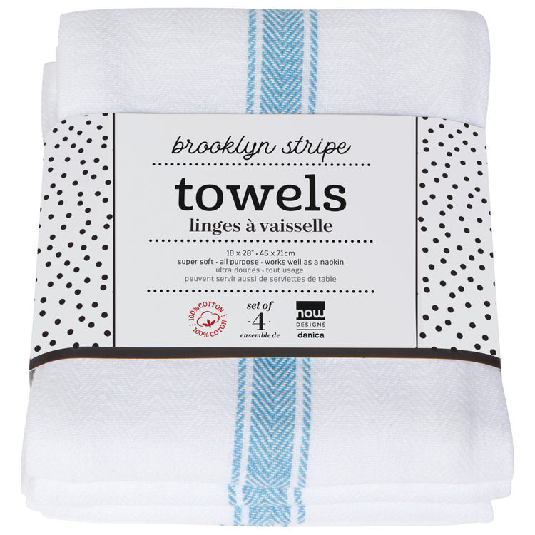 Brooklyn Stripe Turquoise Dishtowels Set of 4