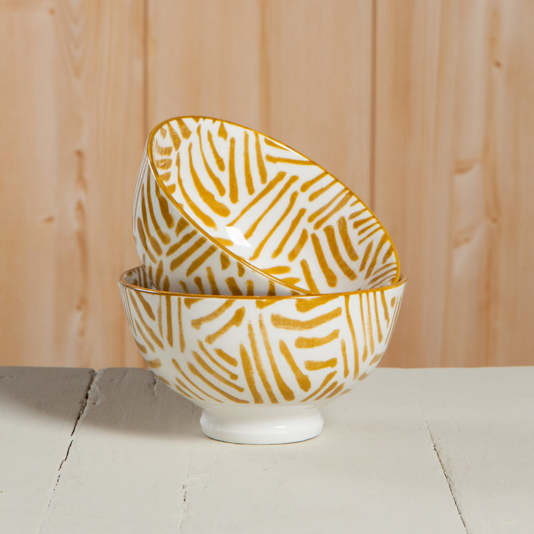 Ochre Lines Stamped Bowl 4 inch