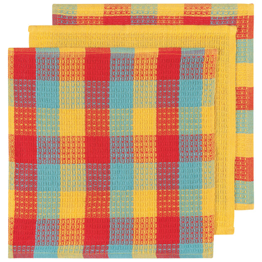 Check Lemon Yellow Waffle Dishcloths Set of 3