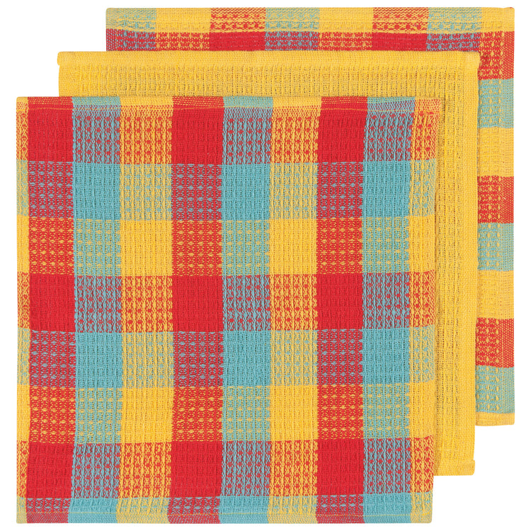 Check Lemon Yellow Waffle Dishcloths Set of 3