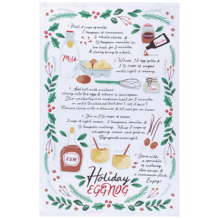 Holiday Eggnog Recipe Dishtowel Set of 2