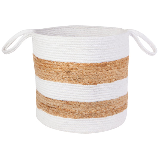 White Block Large Cotton Jute Basket