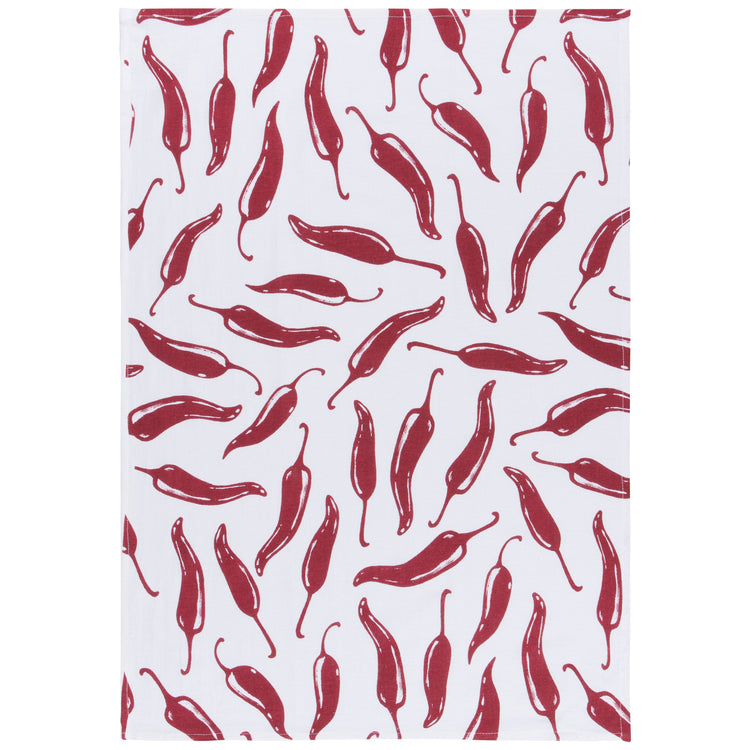 Chili Print Carmine Red Floursack Dishtowels Set of 2
