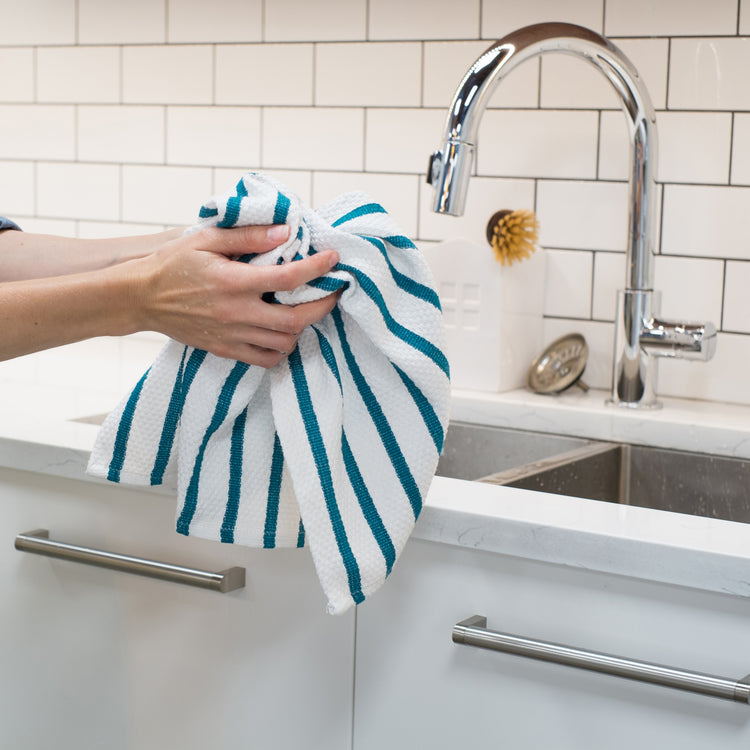 Basketweave Peacock Green Dishtowel