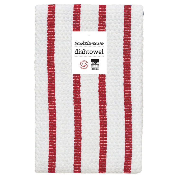 Basketweave Carmine Red Dishtowel