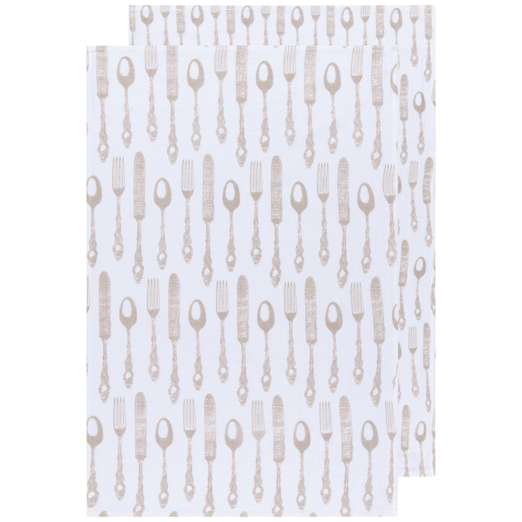 Cutlery Print Sandstone Floursack Dishtowels Set of 2