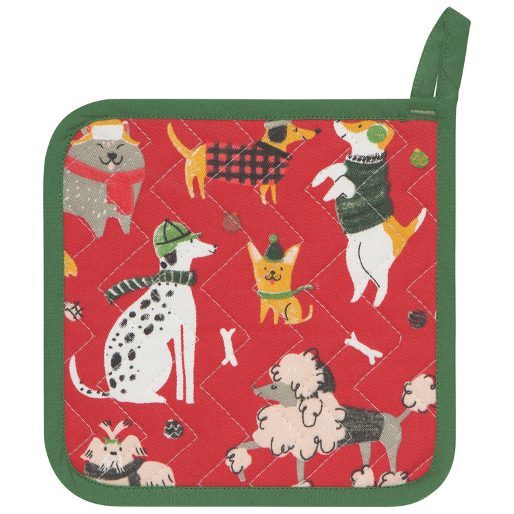 Yule Dogs Quilted Potholder 8 inch