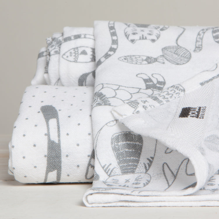 Cat Print London Gray Floursack Dishtowels Set of 2