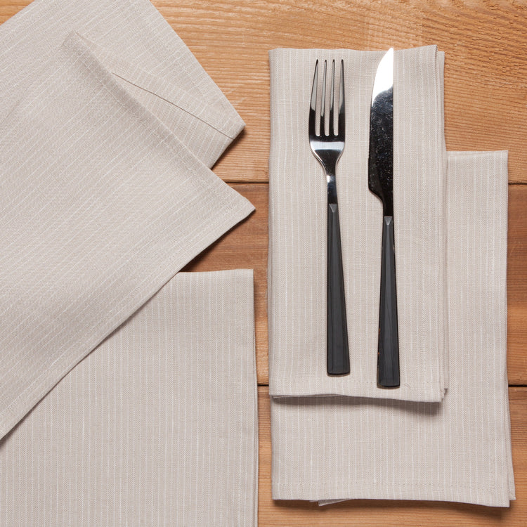 Dove Gray Pinstripe Linen Napkins Set of 4