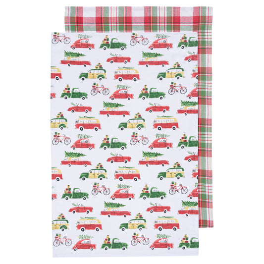 Holiday Cars Coordinated Dishtowels Set of 2