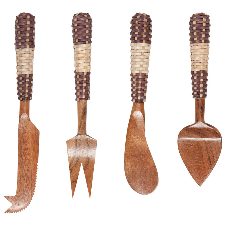 Rattan Acacia Wood Cheese Knives Set of 4