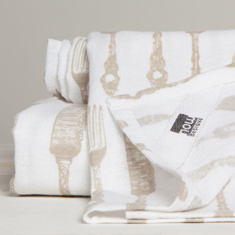 Cutlery Print Sandstone Floursack Dishtowels Set of 2