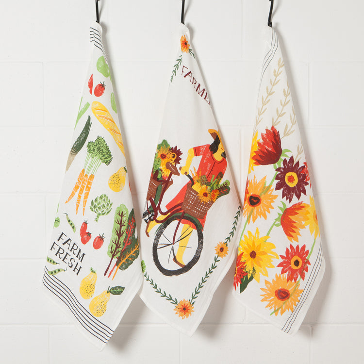 Farmers Market Bakers Floursack Dishtowels Set of 3