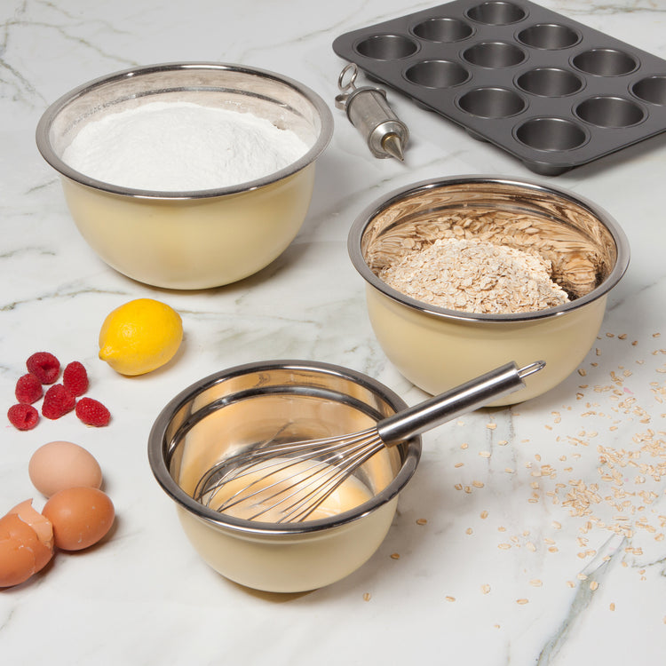 Matte Steel Sunrise Yellow Mixing Bowls Set of 3