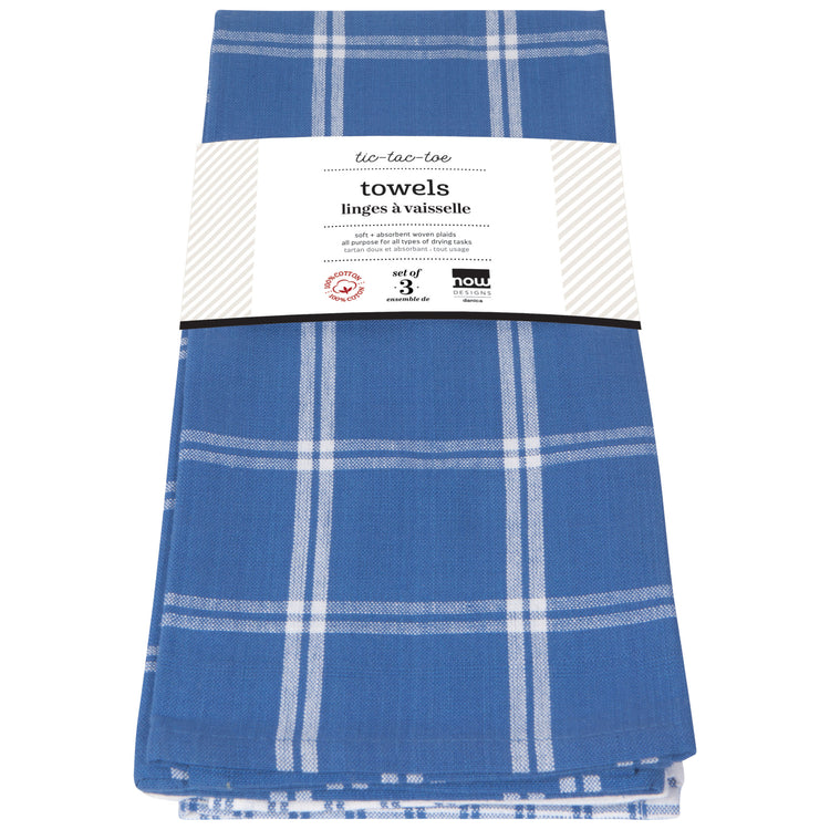 Tic Tac Toe Royal Blue Dishtowels Set of 3