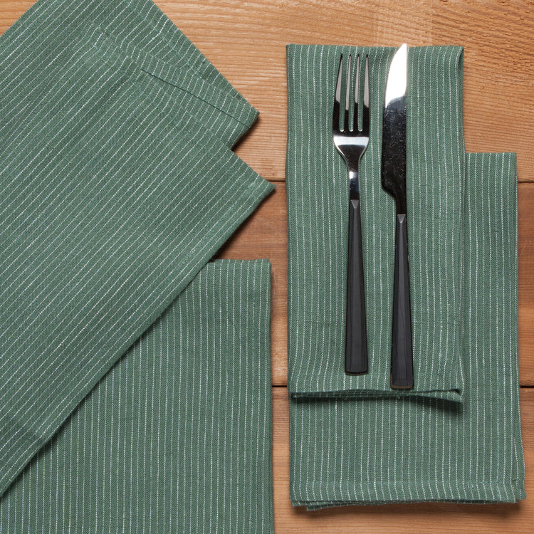 Jade Pinstripe Linen Napkins Set of 4