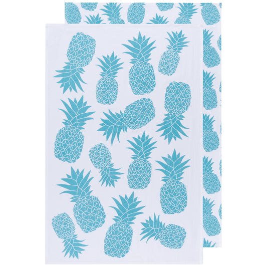 Pineapple Print Bali Blue Floursack Dishtowel Set of 2