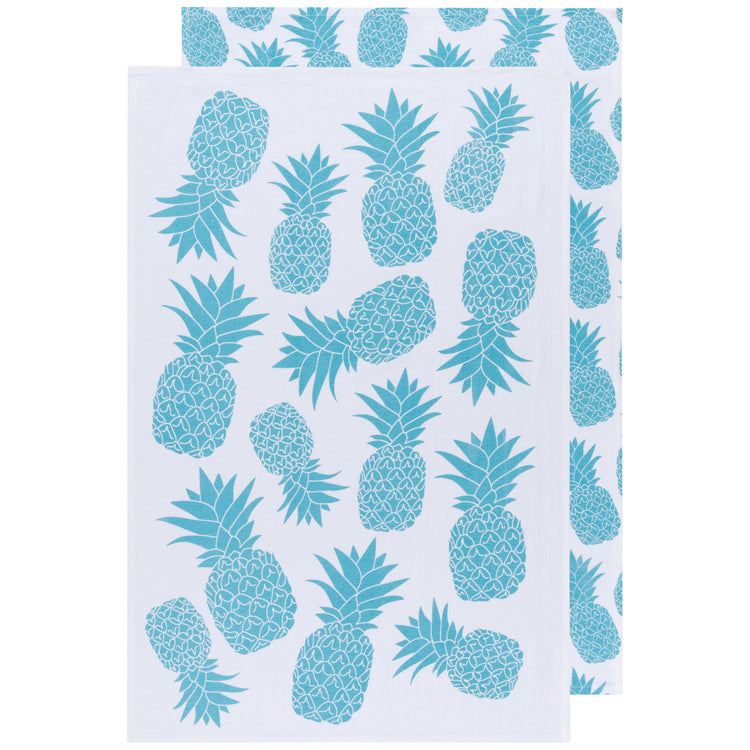 Pineapple Print Bali Blue Floursack Dishtowel Set of 2