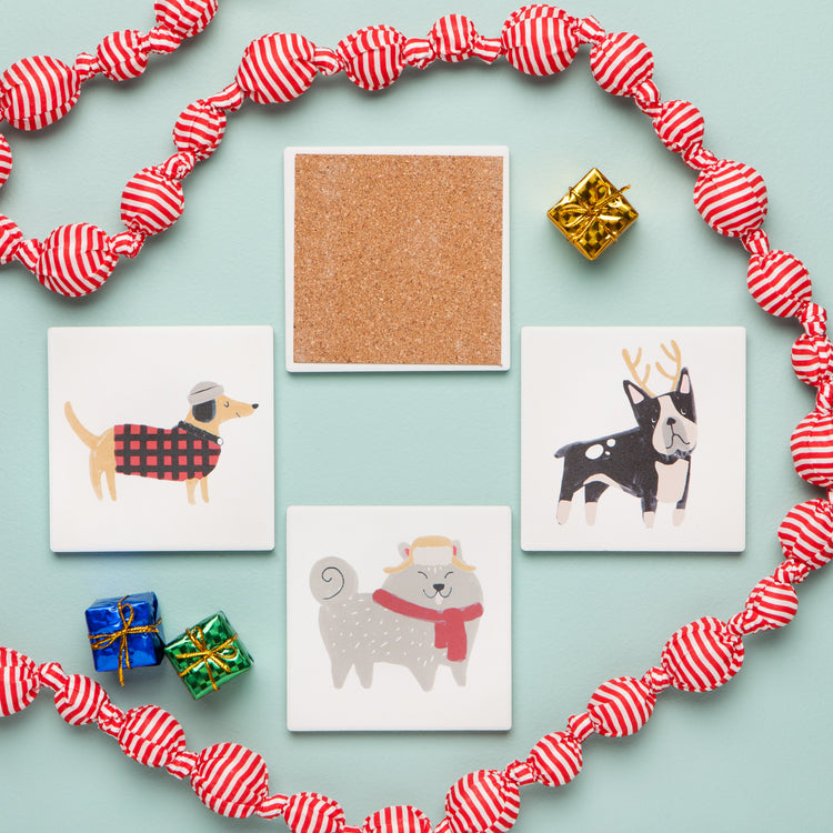 Yule Dogs Soak Up Coasters Set of 4