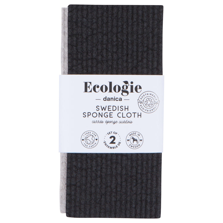 Pebble Gray and Black Sponge Cloths Set of 2
